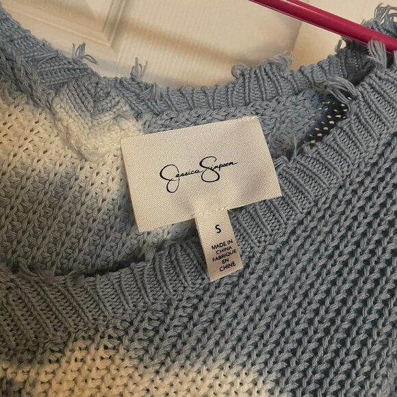 Jessica Simpson Blue and White Tie Dye Fringe Detail Sweater Size Small - Picture 2 of 5